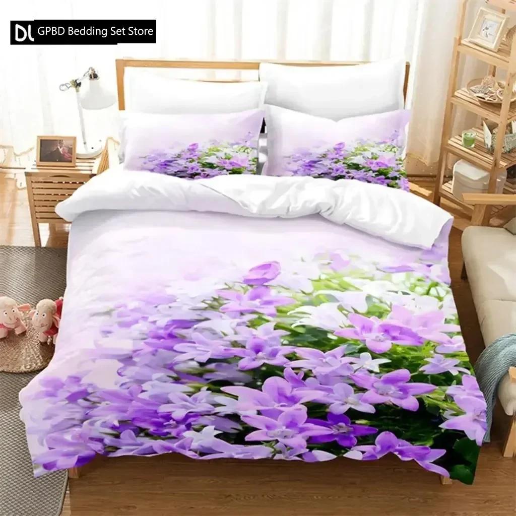 

Purple Flowers Queen Bedding Set For Bedroom Soft Modern Bedspreads Comefortable Kids Duvet Cover Quilt Cover And Pillowcase 70x133cm 3pcs