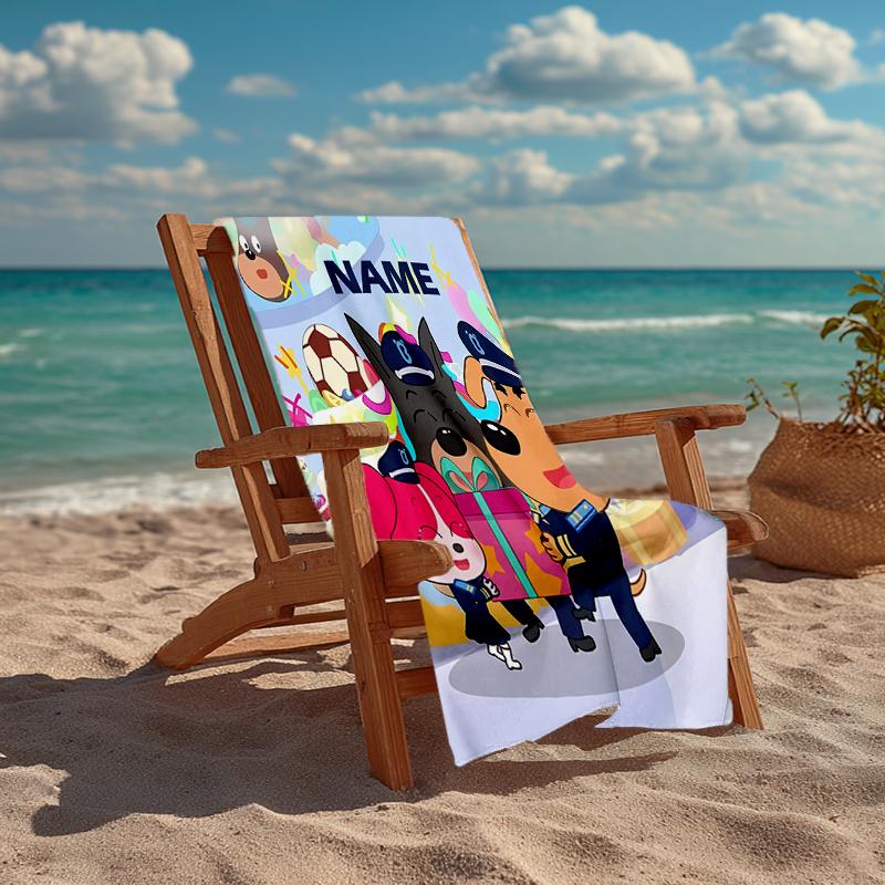 Custom Name Ultra-Soft Beach Towel with Sheriff Labrador Theme,Ideal for Pool - Camping, Diving - Perfect Travel Essential, Vibrant Beach Towel.