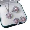 Freshwater Pearl Jewelry Set: Earrings, Ring, Necklace