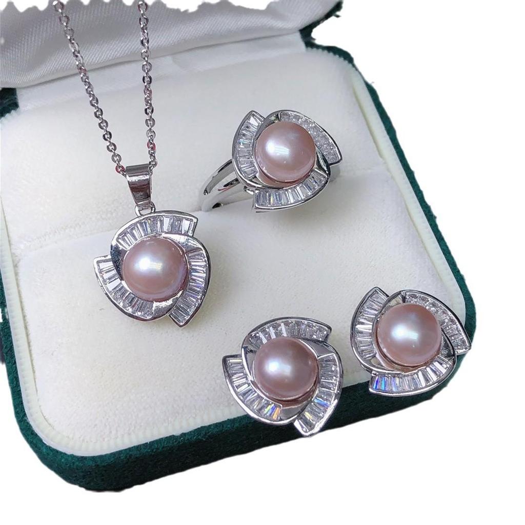 Freshwater Pearl Jewelry Set: Earrings, Ring, Necklace