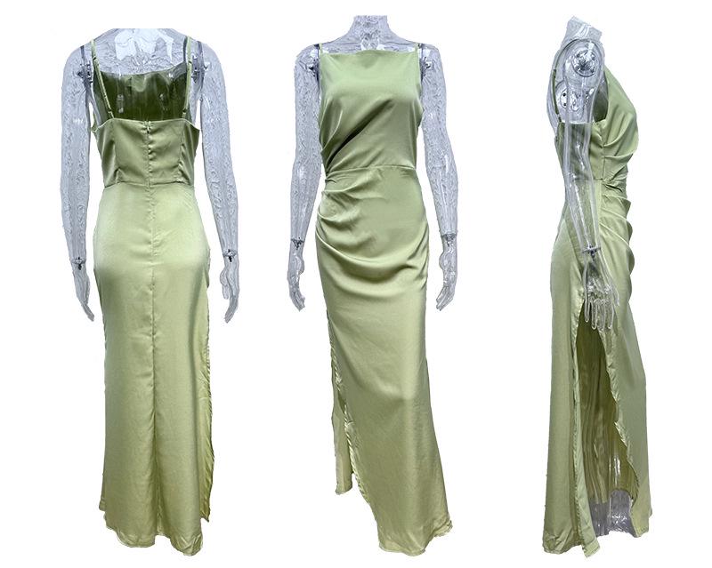 2025 Spring/Summer Women's Backless Slit Midi Dress with Spaghetti Straps