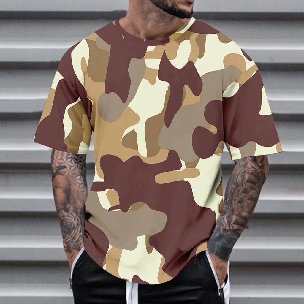 Fashion Men's Short Sleeve Round Neck Printed Top Blouse
