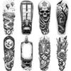 3pcs Temporary Tattoo Black And Grey Realism Ravens Candle Skull For Women Thighs Arms