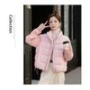 Women Short Cotton Jacket Stand Collar Long Sleeve Solid Color Casual Winter Coat