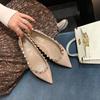 Cowhide version~ 2025 new V home single shoes women's shallow mouth rivet pointed flat shoes Internet celebrity rivet flat shoes