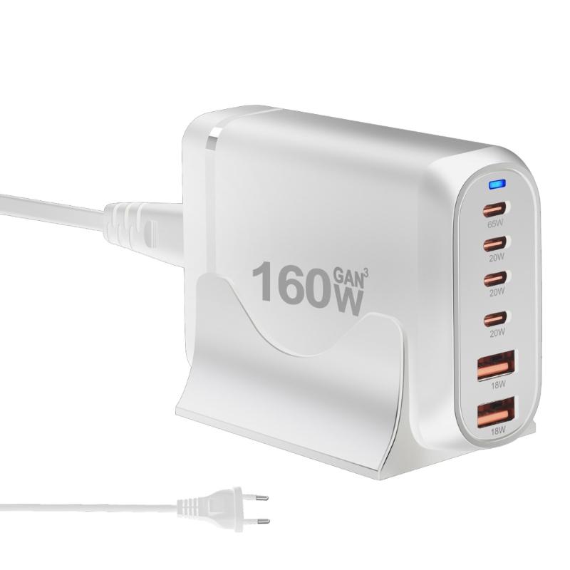 

High Power 160W USB C Charger PD Desktop Charger with 6Port, 2 USB and 4 Type C for Smartphones, Tablets, Laptops білий