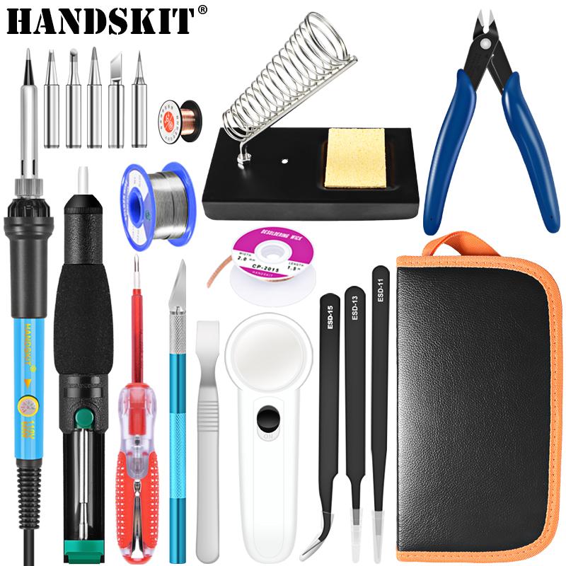 

HANDSKIT 22 Pcs Soldering Iron Kit 220V 60W Electric Adjustable Temperature Soldering Iron with Soldering Tips Stand Tools EU Plug