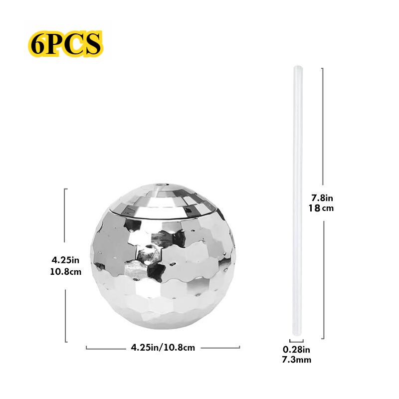 4/6pcs 600ml Disco Ball Cup with Straw Wedding Bridal Shower Bachelorette Party Decor Cocktail Drink Bottle Beach Pool Supplies