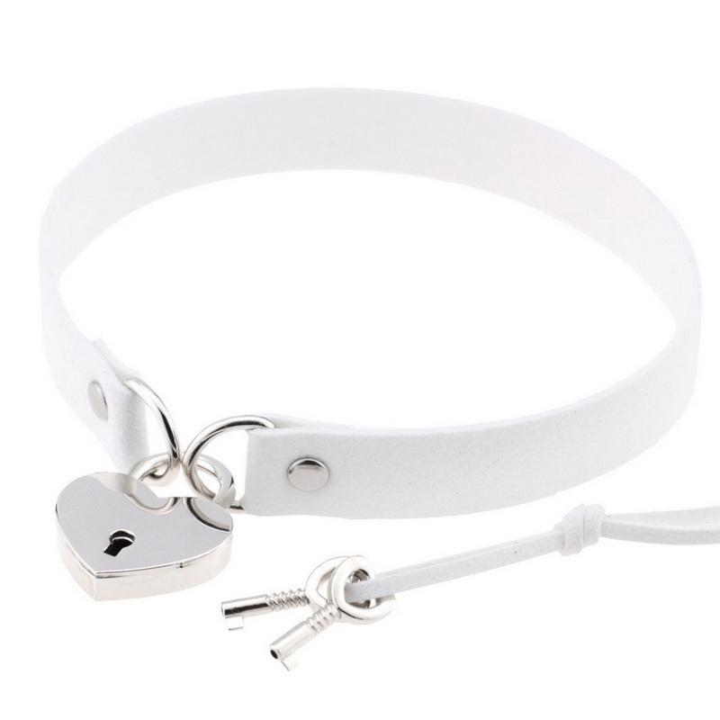 Choker Collar Necklace Openable Lover Heart Lock Key Padlock Charms PU Leather Punk Gothic Lolita Collar Necklaces Goth Jewelry Valentines Couple
