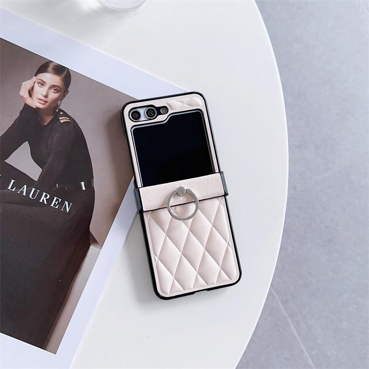 Applicable Samsung ZFlip5 Ring Holder Phone Case Galaxyzflip6 Rhombus Leather Case Fashion Case