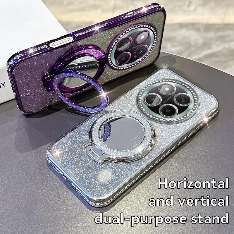 KEYSION Luxury Glitter Jewelled Magnetic Phone Case for HONOR X9c 5G Makeup Mirror Stand Shockproof Cover for Magic 7 Lite 5G