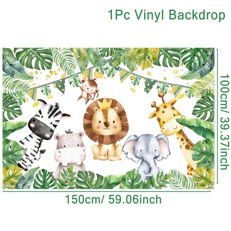 Djurdjungel Grattis på födelsedagen Bordslöpare Banderoll Djungelsafari Födelsedagsfest Dekorationer Babyshower Wild One Festtillbehör