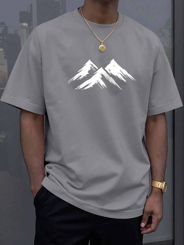 Alderstead Herren Sommer Freizeit Minimalist Bergdruck Kurzarm T-Shirt