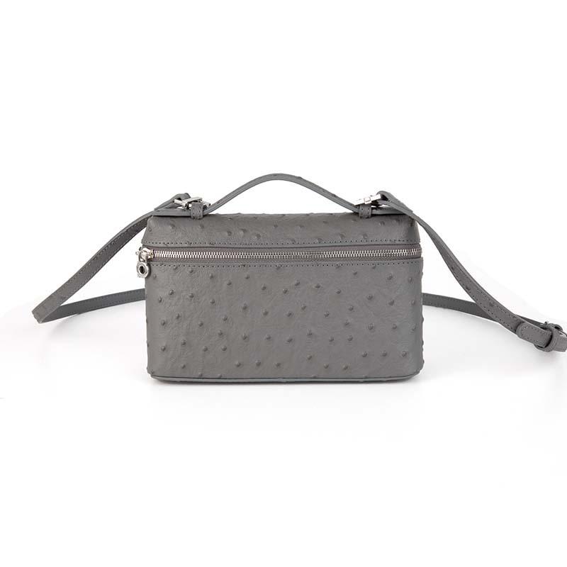 2026 New Head Layer Leather LP19 Lunch Box Bag Fashion Ostrich Pattern Fashion Versatile Single Shoulder Crossbody Makeup Bag
