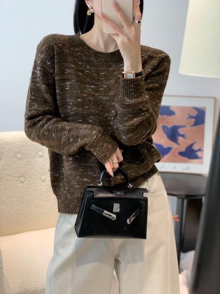 Women's Colorblock Round Neck Knit Sweater Cardigan - High-End Autumn/Winter 2025 Collection