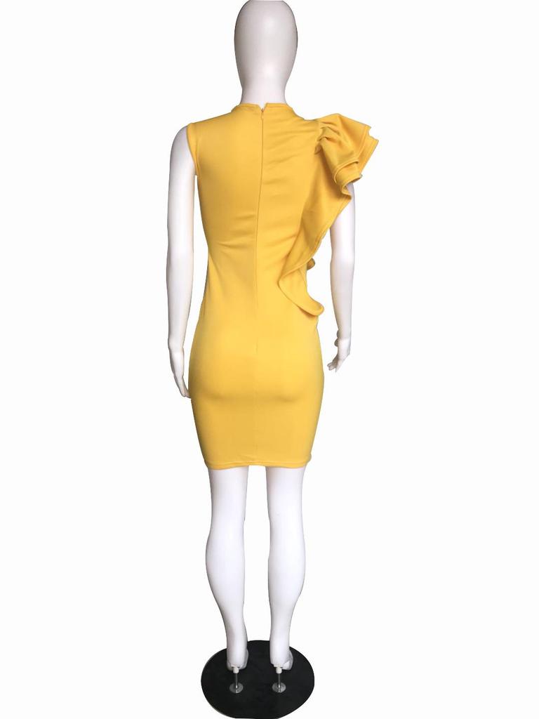 Ruffle Hem Bodycon Pencil Dress, European and American Mid-Length Style, Women's. Belt Not Included.