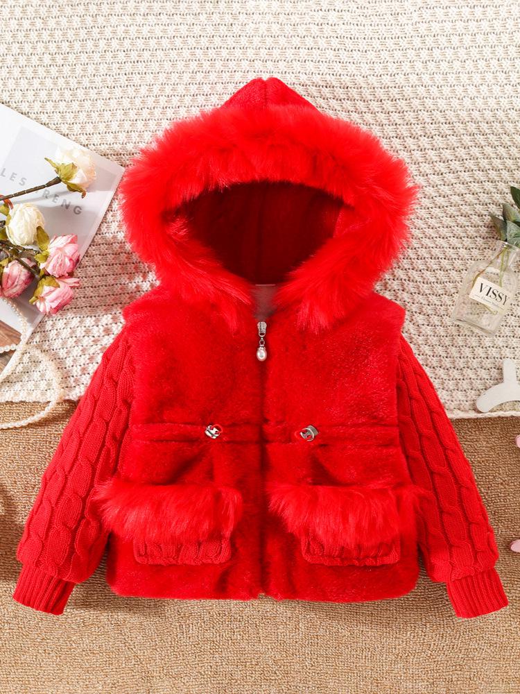 Girls' Winter Cotton-Padded Coat - Thickened Long Sleeve Fuzz Sweater