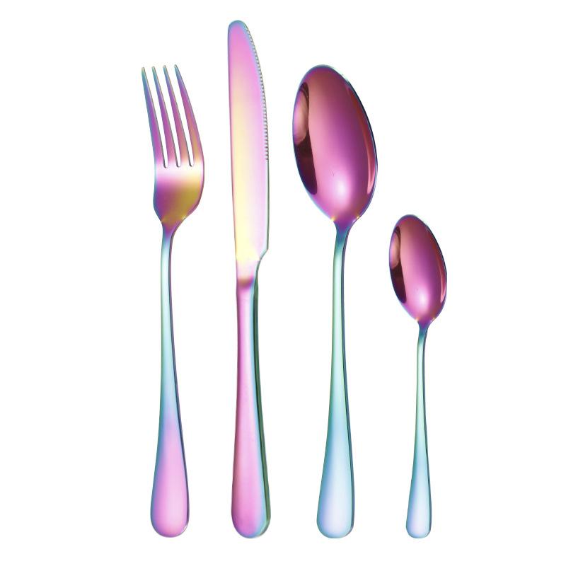 4Pcs Promotion Dinnerware Set Stainless Steel Colorful Rainbow Gold Knife Fork Teaspoon Dishwasher Safe Silverware Set Cutlery