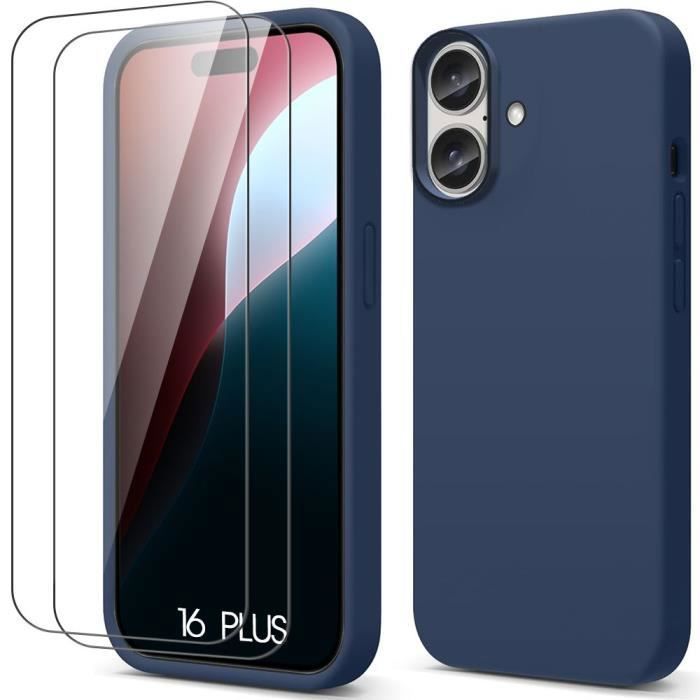 Coque de protection - silicone - iphone 16 plus - souple - anti-rayures - bleu marine