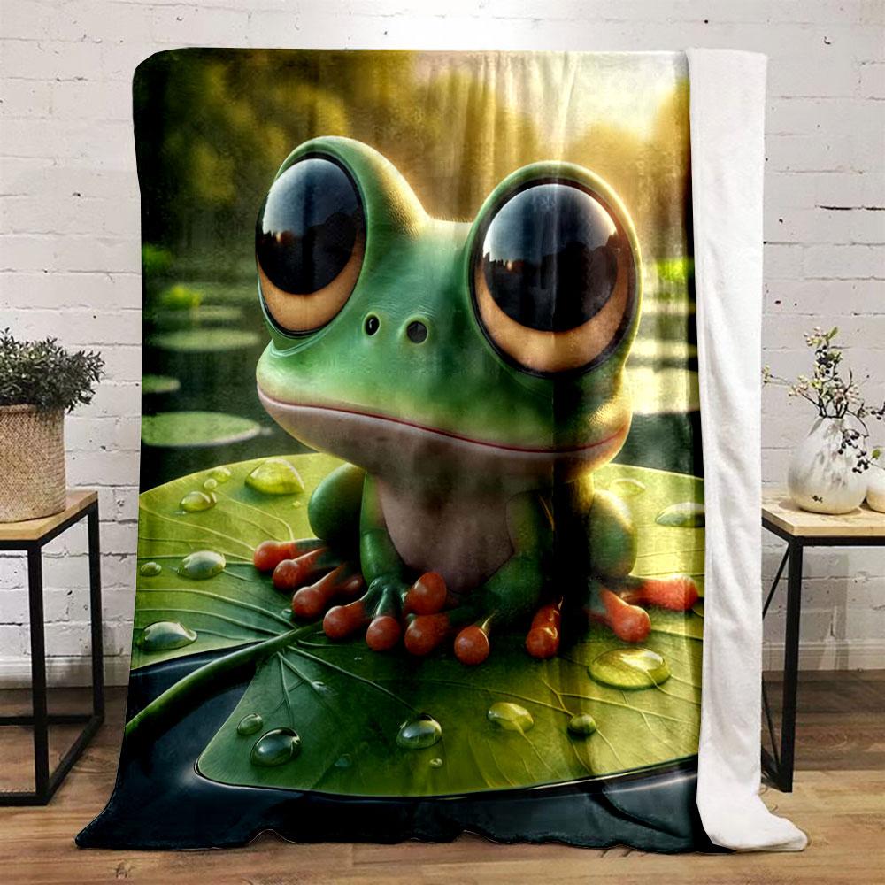 Cartoon Green Big Eyed Tree Frog  Printed Blanket Festival Gift for Friends Family,Bedroom Living Room Sofa Chairs Bed Blanket