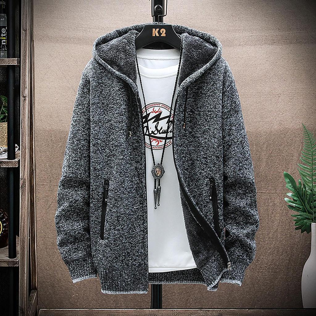 Erkek Sonbahar Ve Kış Rahat Kazak Ceket Sıcak Örgü Kazak Kapşonlu Hoodie