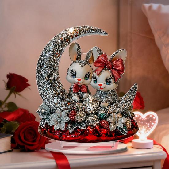 Easter Bunny Acrylic Table Sign 2D Flat Colorful Eggs Rabbit Decoration Home Living Room Valentine's Day Holiday Party Tabletop Ornament