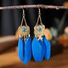 Modische Böhmische Bunte Federohrringe für Damen Ethnischer Stil Lange Geometrische Ohrringe Damen Schmuck Accessoires Geschenk