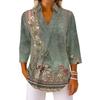3/4-Ärmel Damenoberteile V-Ausschnitt Shirts Trendy Bedruckte Business Casual Arbeitsblusen