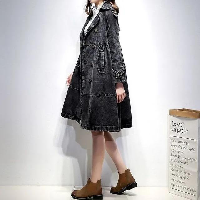 Spring Autumn Women's Denim Windbreaker Casual Loose Double-row Medium To Long Jacket Fashion A Version Denim Trench Coat