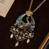 Broche Collier Style Cour Européenne Rétro Goutte d'Huile Paon Perle Convertible Bijoux Anciens Vintage