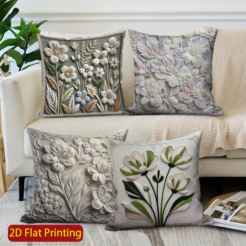 Panika Chen Unisex 2D Floral Embroidered Pattern Pillow Covers For Home Pattern Cushion Cover Suitable For Sofa Bedroom Car Pillow Cover