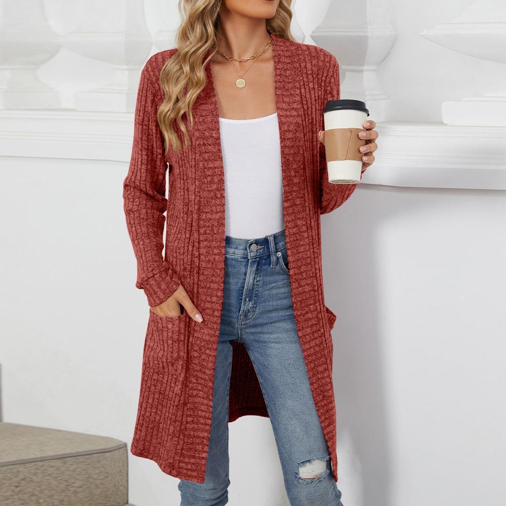 Women's Casual And Fashionable Solid Color Long Sleeved Pocket Cardigan Jacket  Jacket