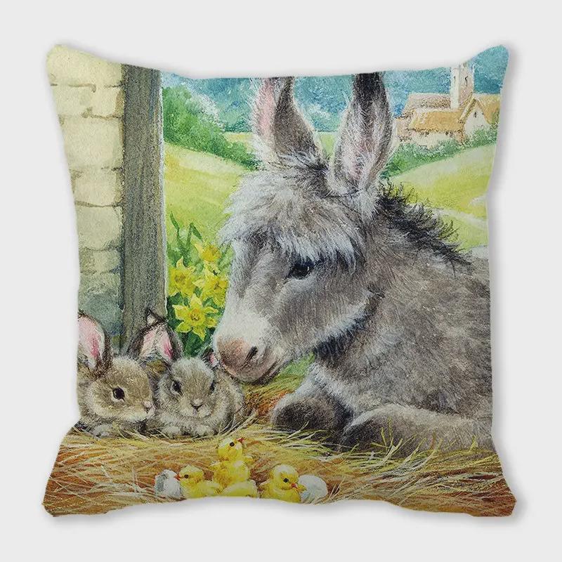 Pernă de canapea cu aspect de piele de piersică, model Crăciun Fericit, pisică și animal - ZT422