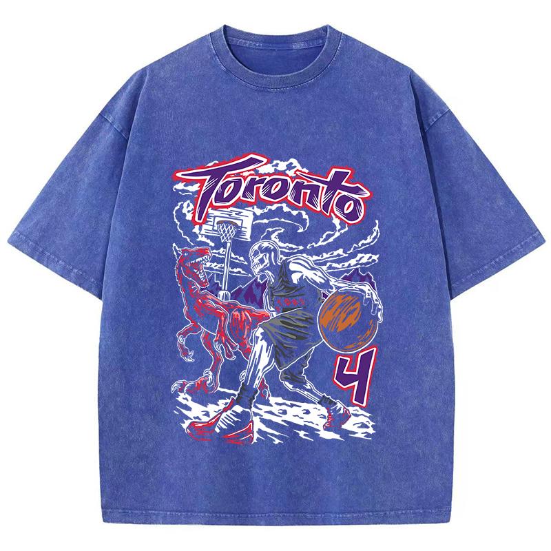 Oversized Woman Washed T-Shirts Toronto Basketball Print Short Sleeve Cotton Distressed Tops Vintage Female Clothes
