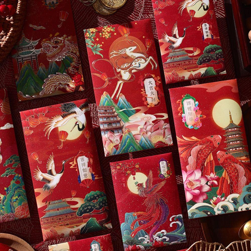 6pcs Traditional Lucky Money Bag Hongbao Money Packet Cartoon Good Luck Red Pocket Wedding Birthday