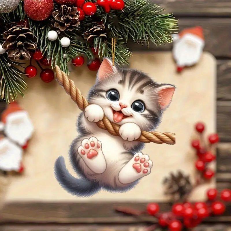 Cute Acrylic Cat Car Pendant Charming Cartoon Vehicle Decor For Cat Lovers