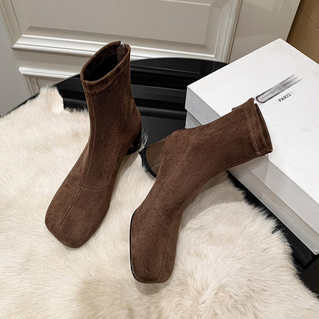 5CM Korean Small Ankle Boots 2025 Autumn and Winter New Suede Elastic Thin Boots Small Short Boots Commuting Versatile Single Boots Women