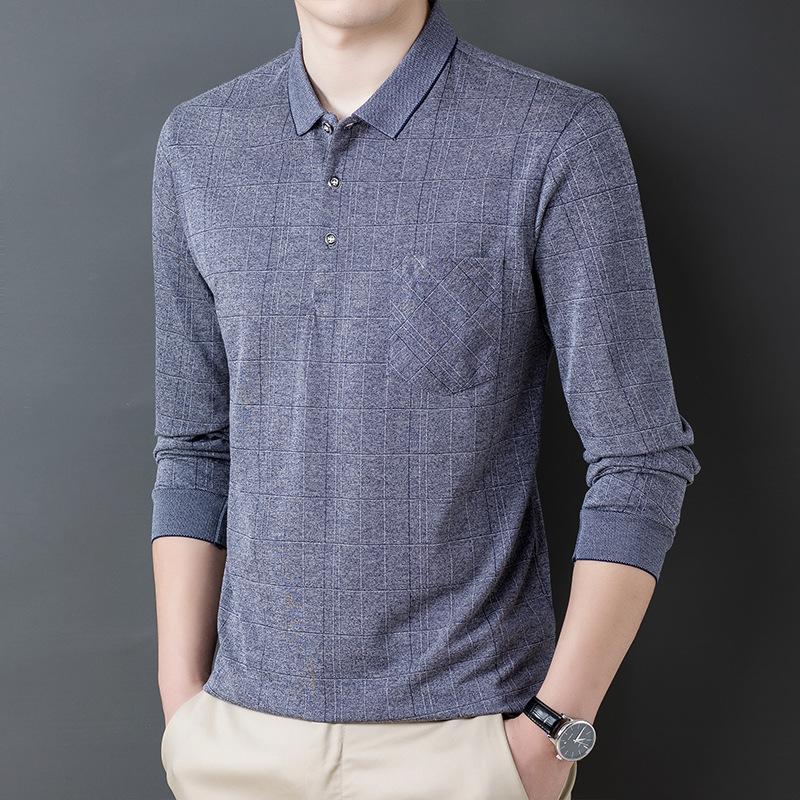 Men's Simplicity Solid Color Business Office Shirt Autumn Winter Male Clothes All-match Long Sleeve Casual Polo-Neck Shirts