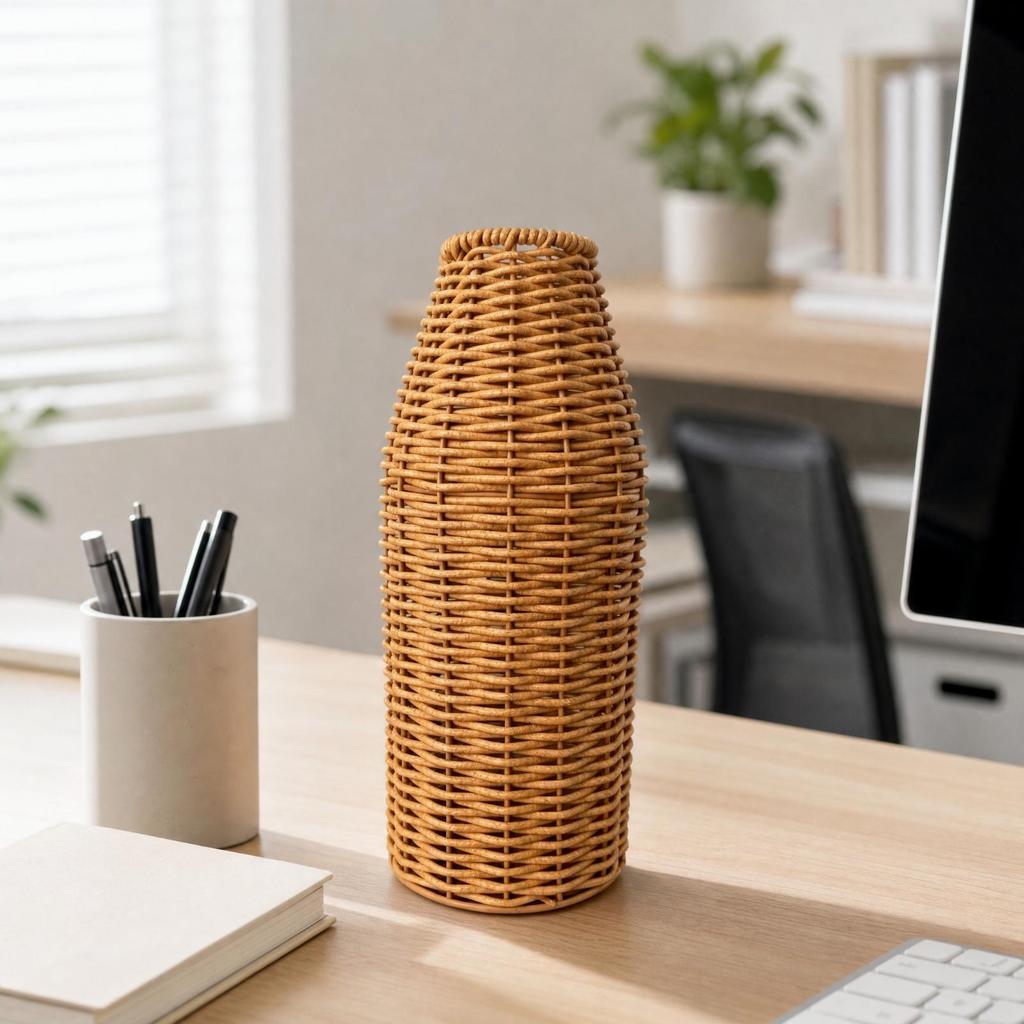 Rattan-Look Plastic Vase Long-Lasting for Reading Nook