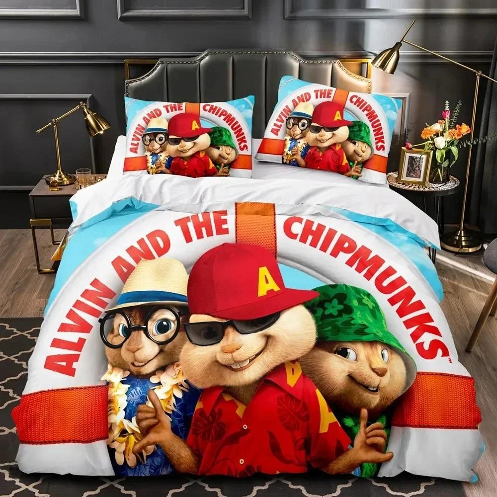 3D Printed Cartoon Chipmunks Alvin Bedding Set Duvet Cover Bed Set Quilt Cover Pillowcase Comforter King Queen Size Boys Adult