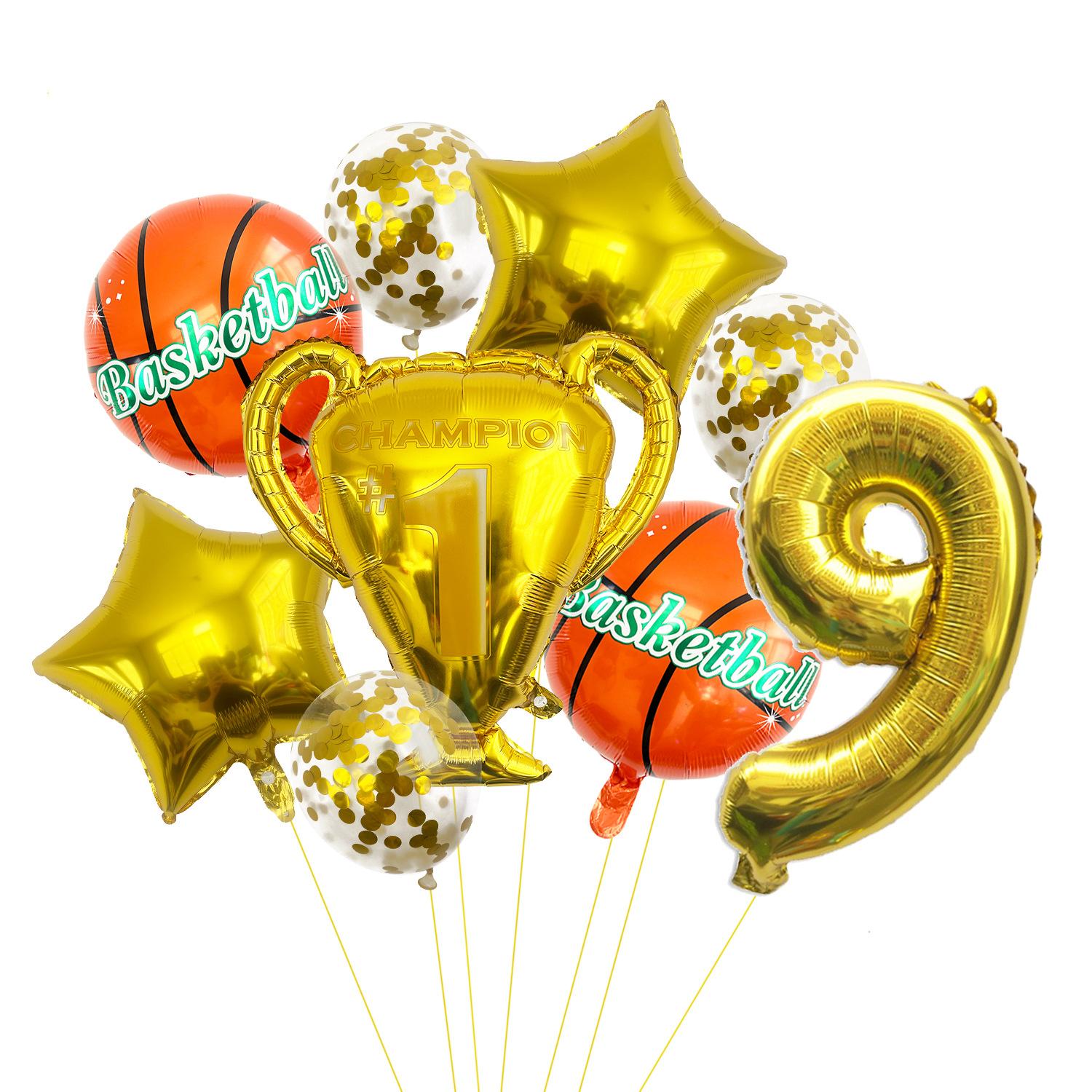 

Sports Basketball Theme Champion Trophy Aluminum Film Balloon Set Birthday Party Balloon Decoration Basketball set number 9
