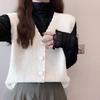 Chaleco de Punto para Mujer Primavera Corto Versátil Suelto Hombro Caído Cuello en V Cárdigan de Punto