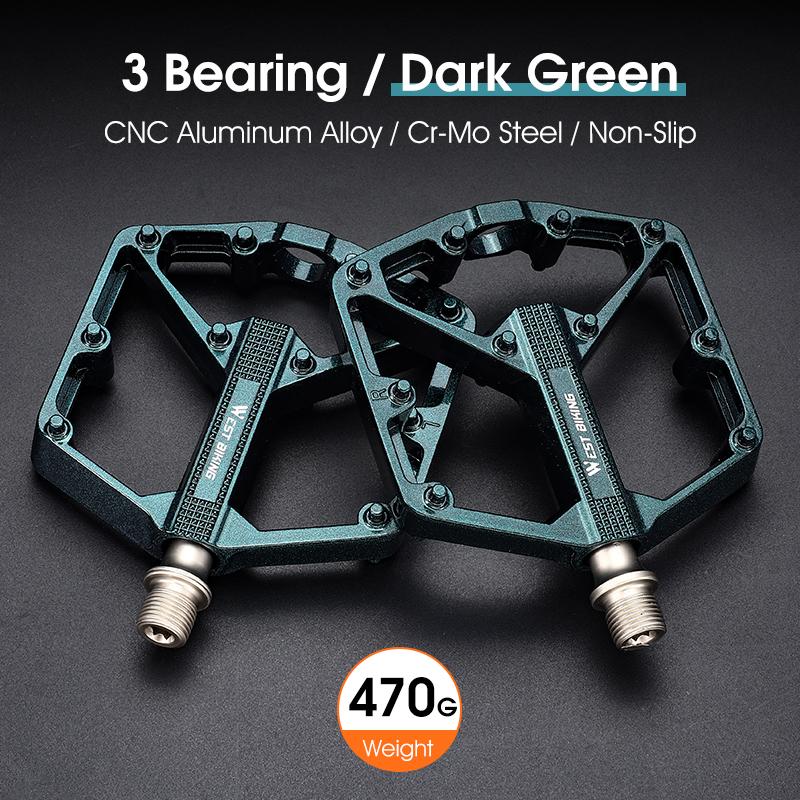 WEST BIKING Bike Pedals 3 Bearing Non-Slip MTB Road Aluminum Alloy Cycling Flat Pedals Bicycle Accessories Pedales Bicicletas