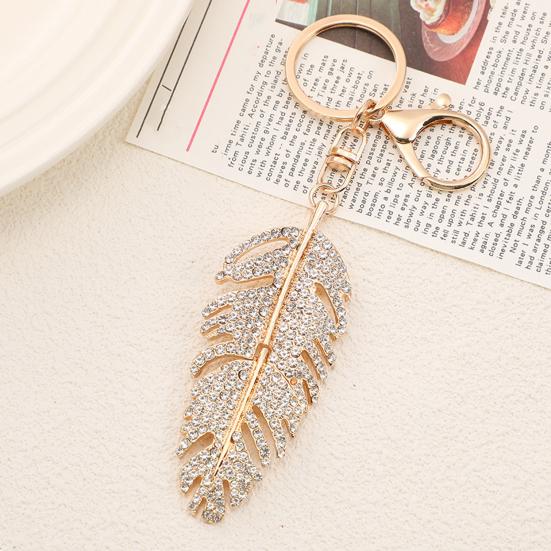 Keychain Pendant Rhinestones Inlaid Feather Shape Key Chain with Anti-Oxidation Lobster Clasp Backpack Bag Accessory