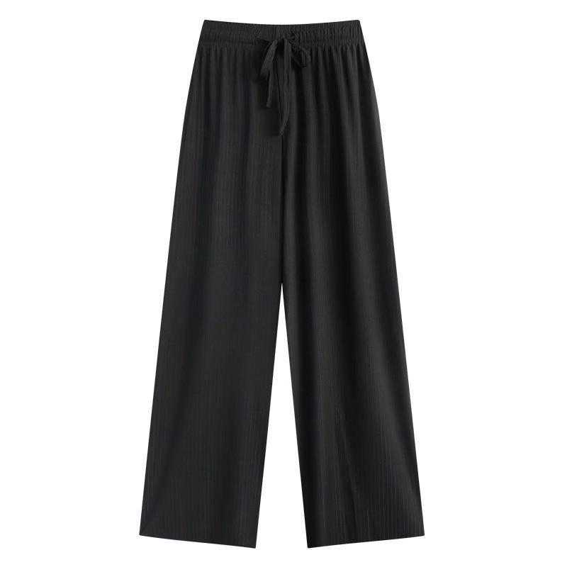 Ice Silk High-Waisted Wide-Leg Pants for Women - Summer Thin Style, Plus Size, Petite, Straight Leg, Drape, Casual, Slimming, Sun Protection