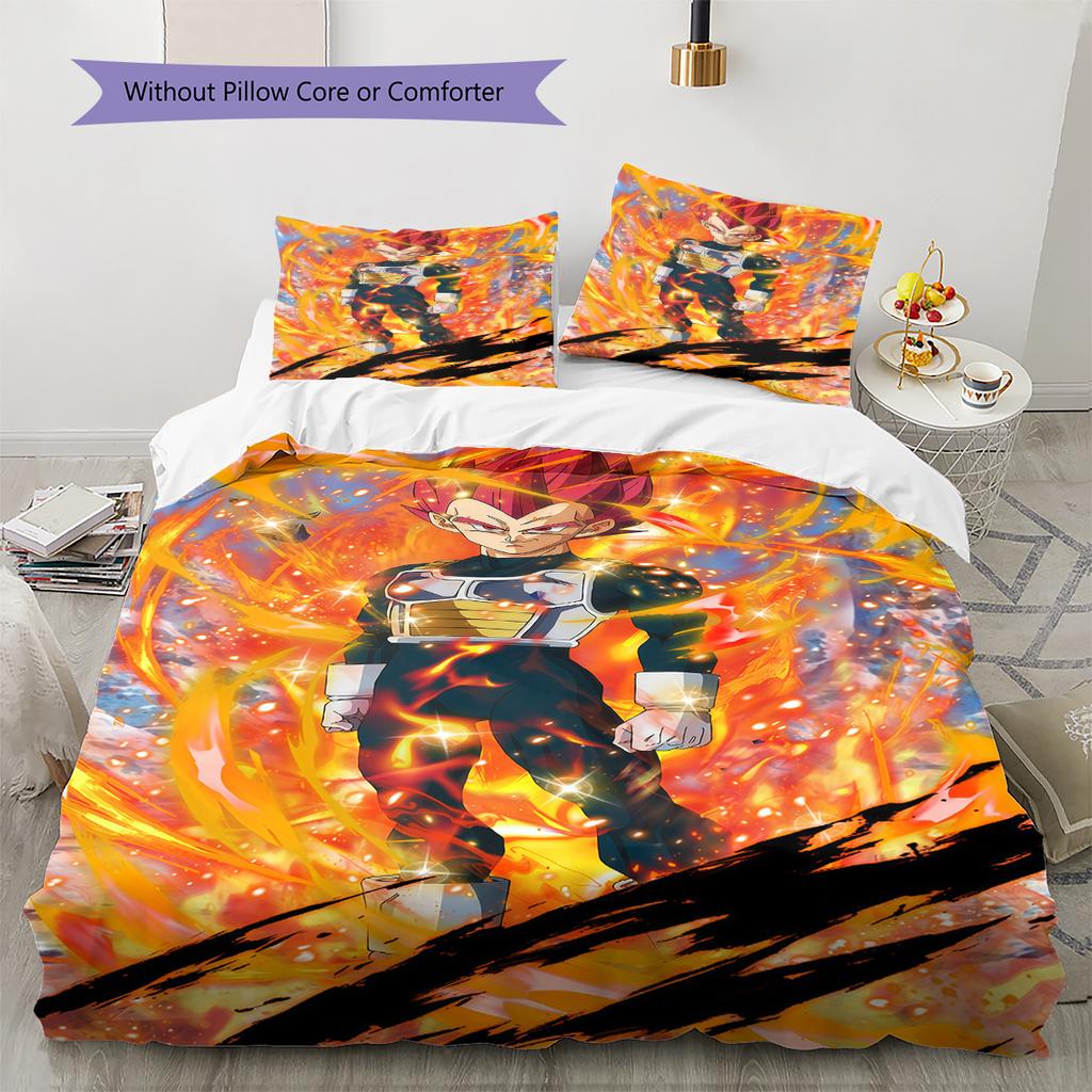 Dragon Ball Z Pattern Bedding,Quilt Set Quilt Cover Pillowcase Home Birthday Gift (1 * Duvet Cover + 2 * Pillowcase, Without Core)