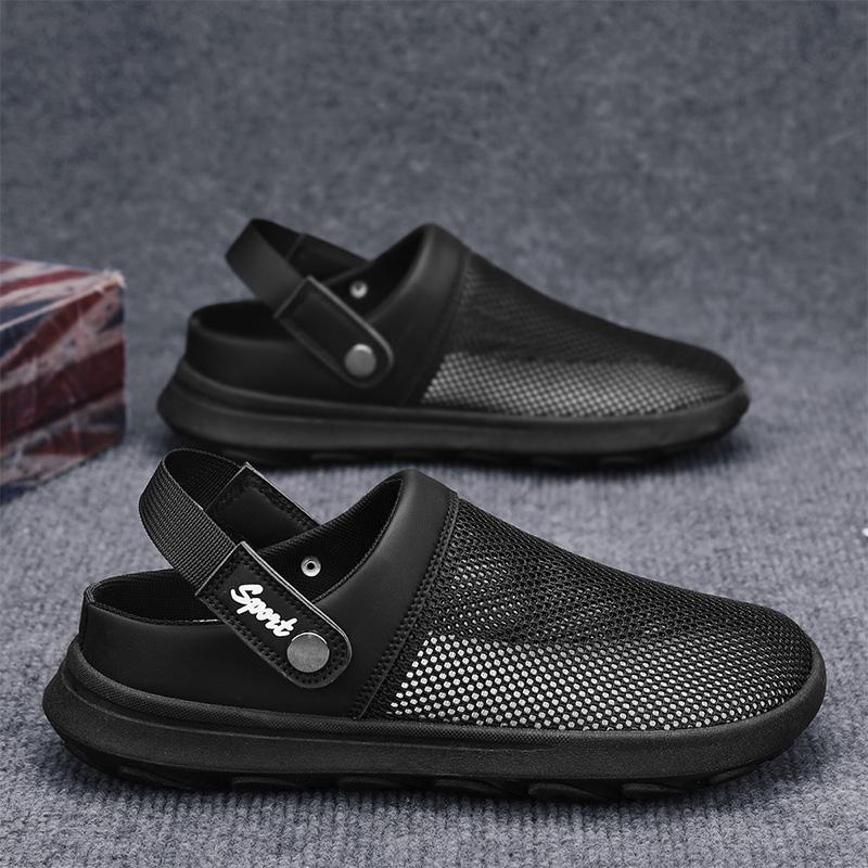 Fashion Men's Half Slippers 2025 Summer New Breathable Mesh Hollow Fashion Sandals Lightweight Comfortable Non Slip Outdoor Casual Flats