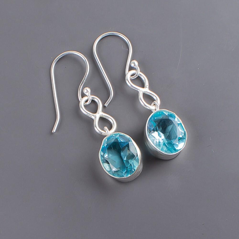 Sky Blue Topaz Gemstone 925 Sterling Silver Jewelry Handmade Hook Earrings 1.60" EE-12-6