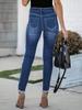 European & American Style Stretch Blue Denim Button-Up Women's Rolled-Up Pants