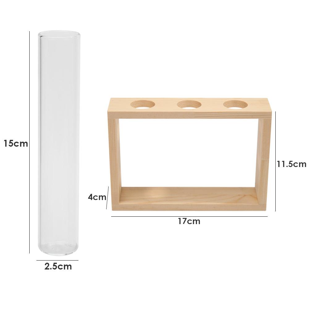 Creative Transparent Vase Glass Wooden Frames Hydroponic Flower Pot Bonsai for Household Living Rooms Office Delicate Decor